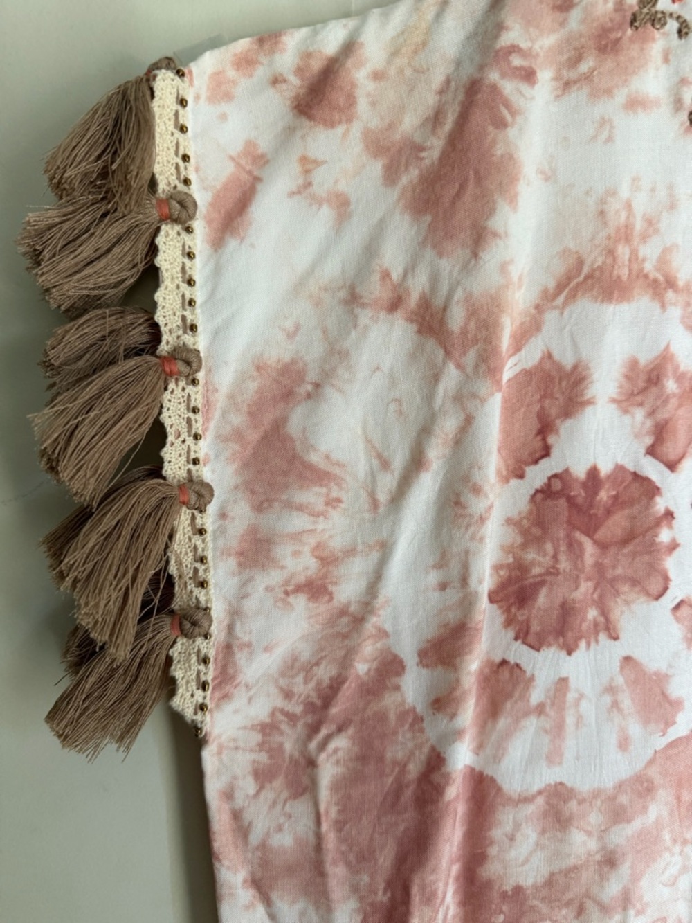 Skemo rayon Pink Tie-Dye Embroidered Tassel Kimono XS embroidered tassels neutro - Picture 6 of 12